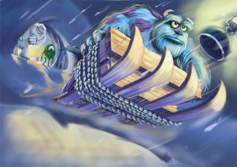 Blue Monster in Flying Vehicle