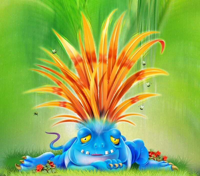 Blue Monster with Feathers