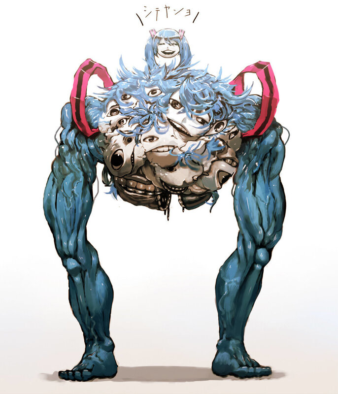 Blue monster with multiple faces