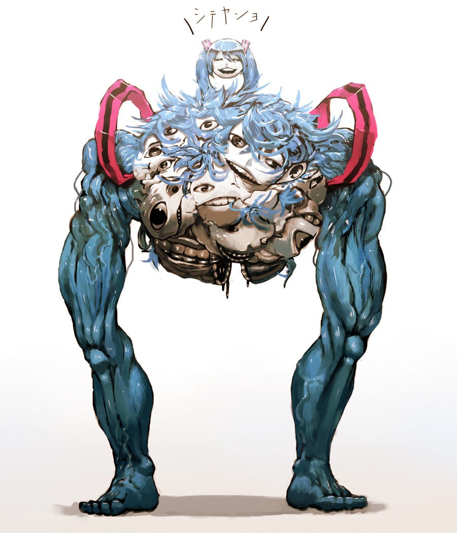 Blue monster with multiple faces