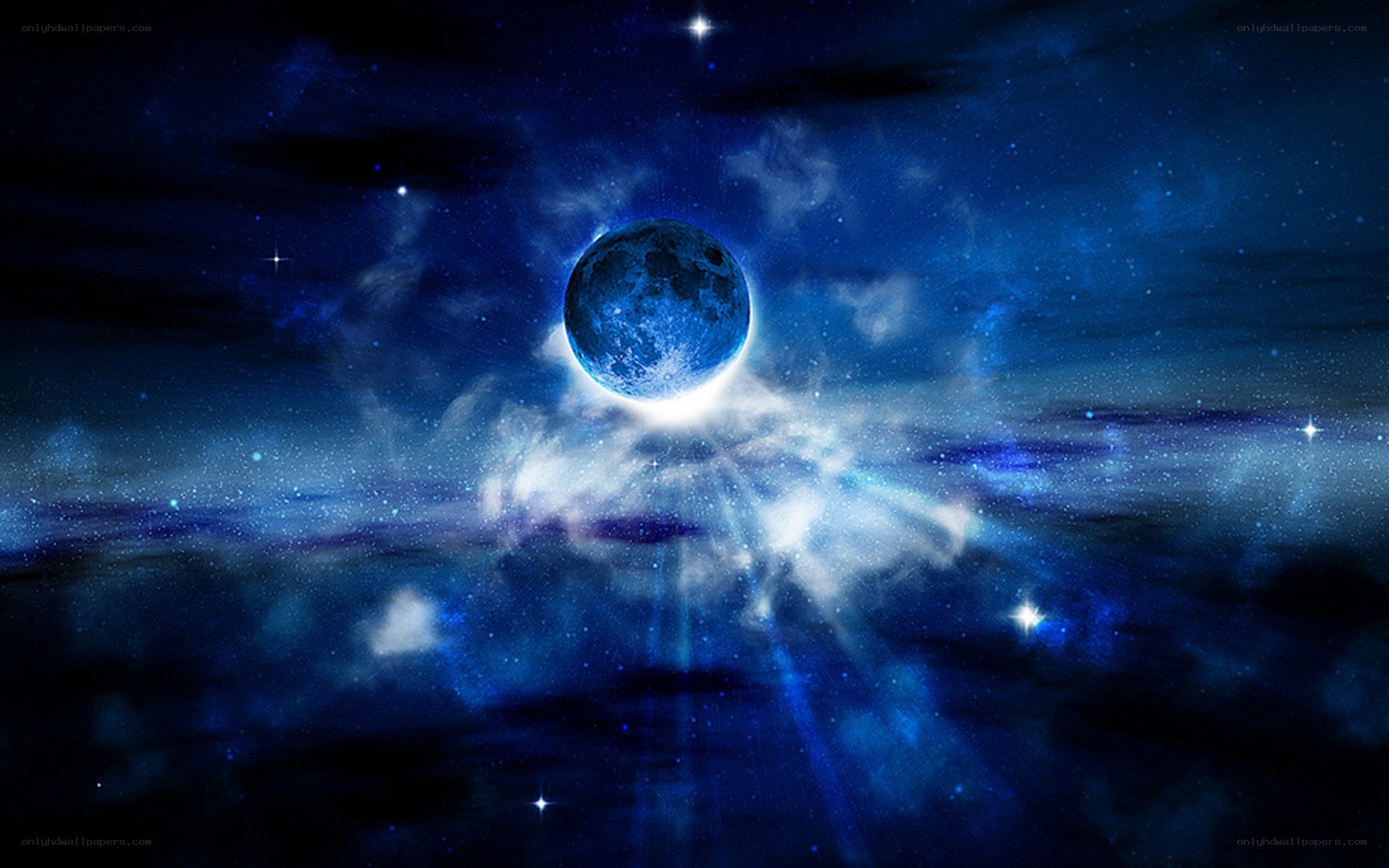 Blue moon in cosmic clouds