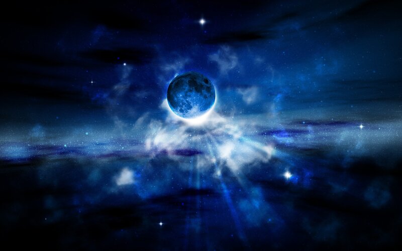 Blue moon in cosmic clouds