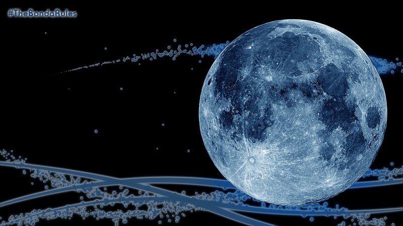 Blue Moon in Space — Dramatic, Night, Digital Art, Stars, Particles