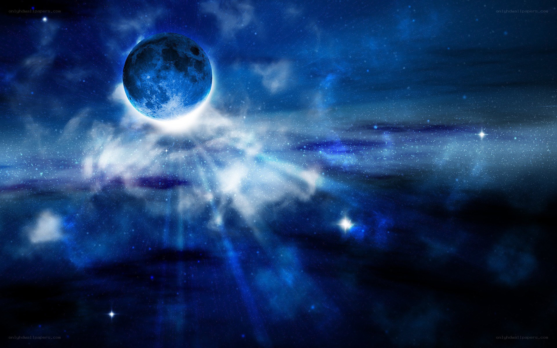 Blue moon in starry sky