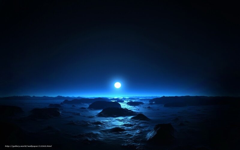 Blue moon over alien landscape