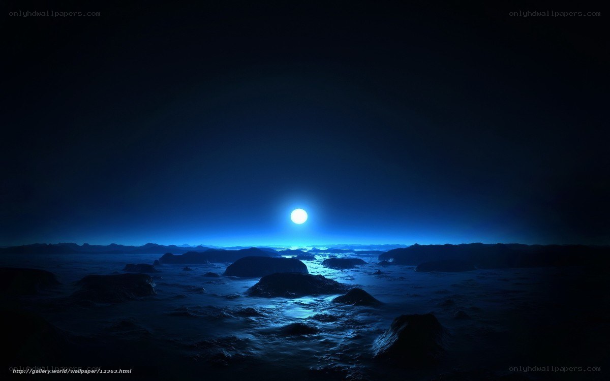 Blue moon over alien landscape