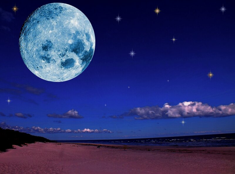 Blue Moon over Beach