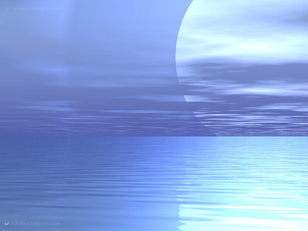 Blue moon over calm water