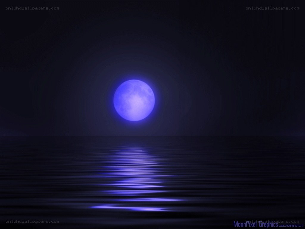 Blue moon over calm water