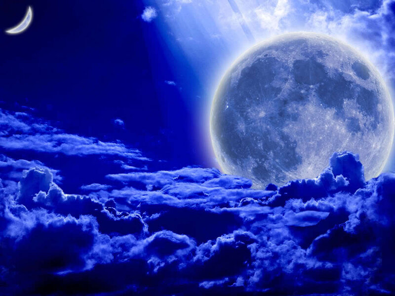 Blue moon over clouds