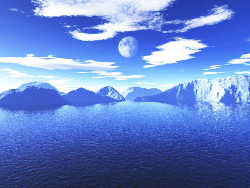 Blue moon over icy landscape