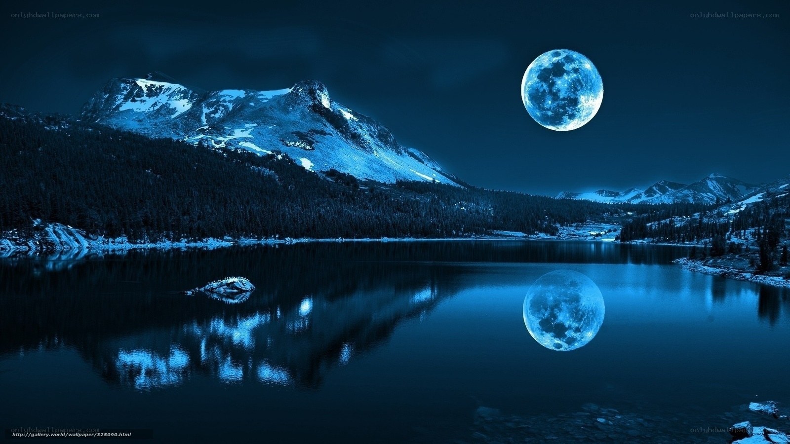 Blue Moon Over Mountain Lake