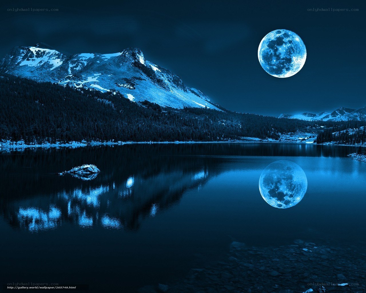 Blue Moon Over Mountain Lake
