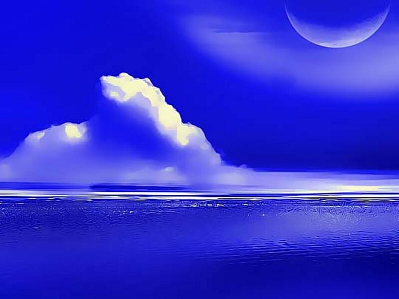 Blue moon over ocean