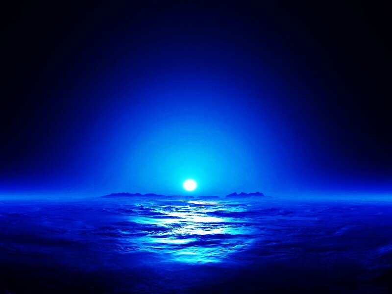 Blue moon over ocean