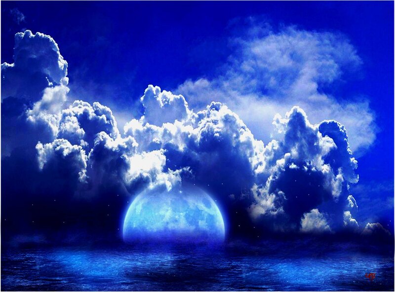 Blue Moon over Ocean — Dramatic, Night