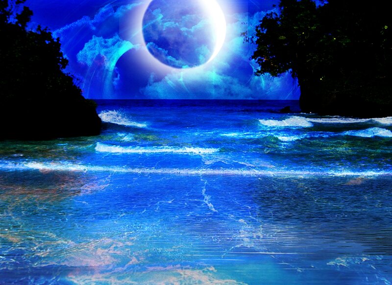 Blue Moon over Ocean — Dramatic