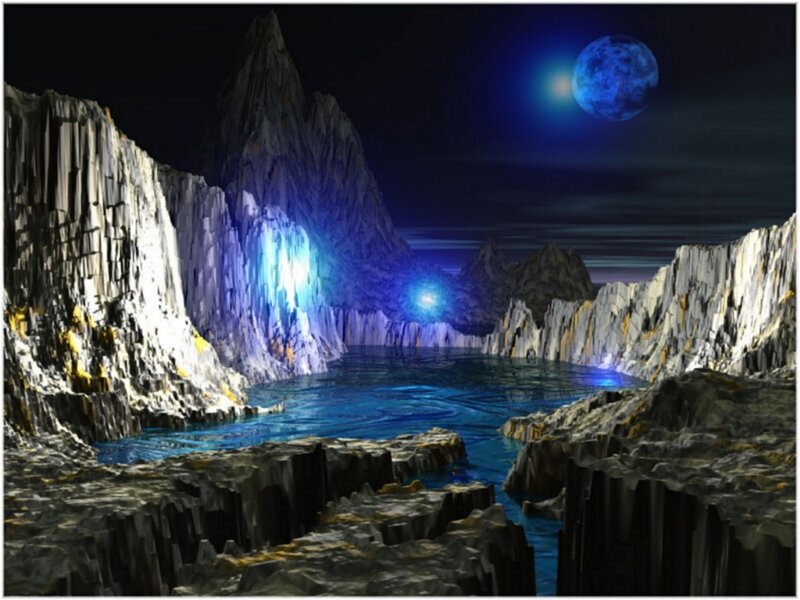 Blue moon over rocky canyon
