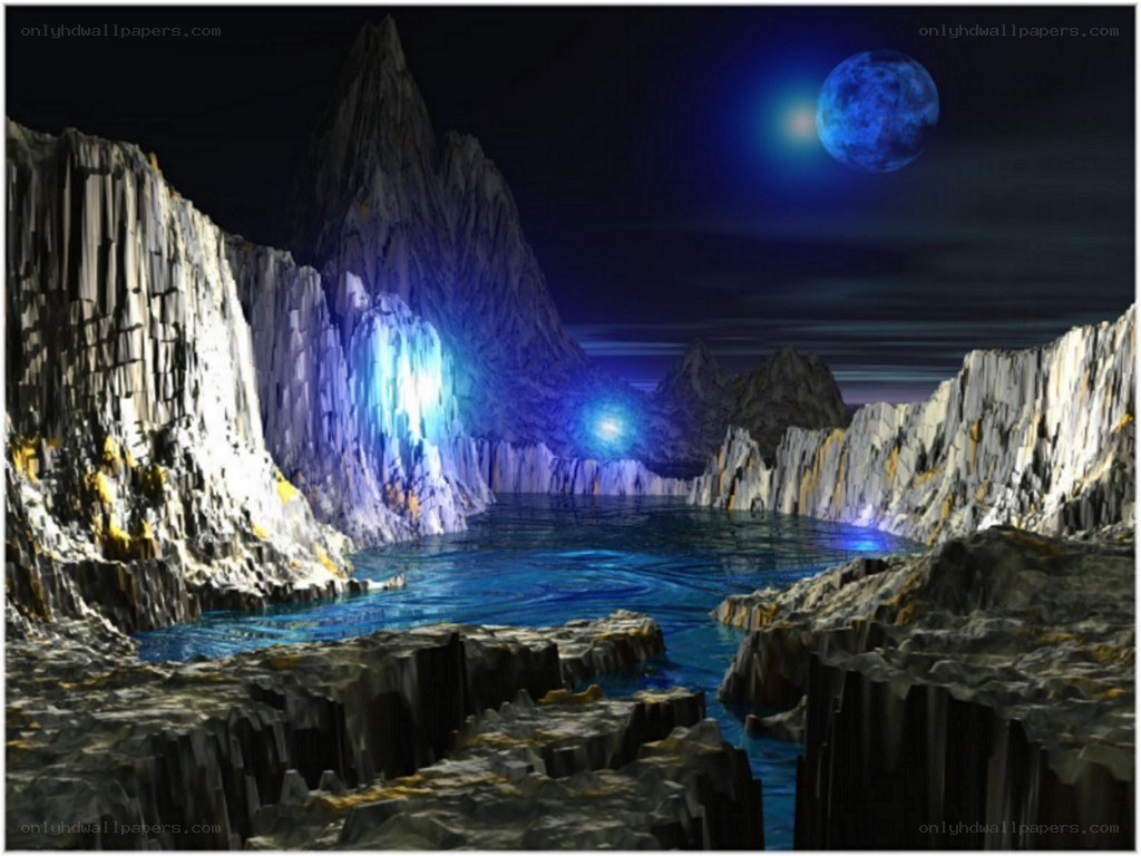 Blue moon over rocky canyon