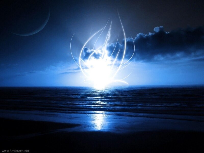 Blue moon over the sea