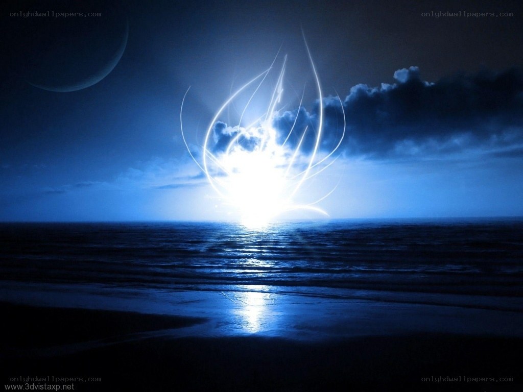 Blue moon over the sea