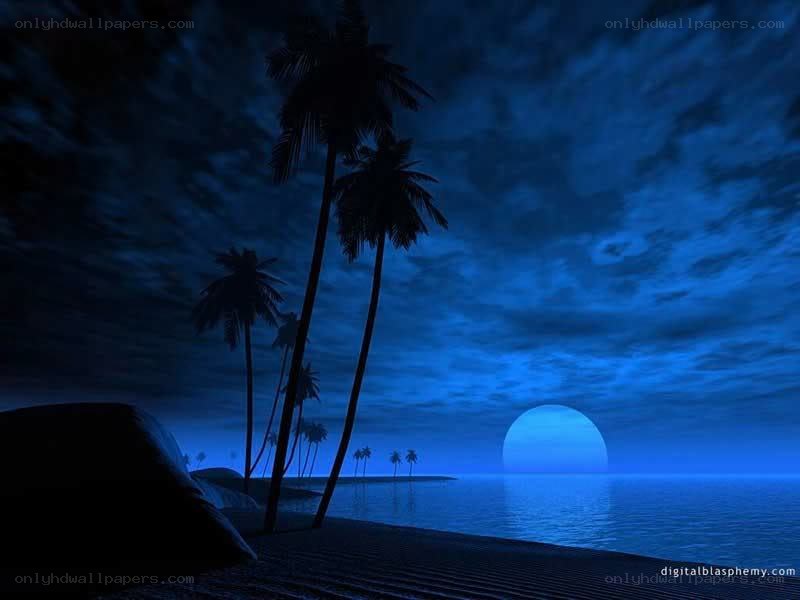 Blue moon over tropical beach