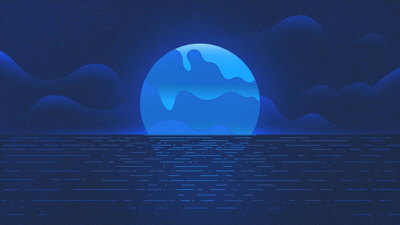 Blue Moon over Water — Serene, Night, Digital Art, Hills