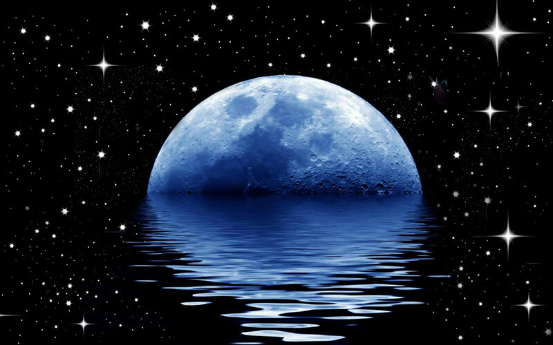 Blue Moon over Water — Serene, Night, Digital Art