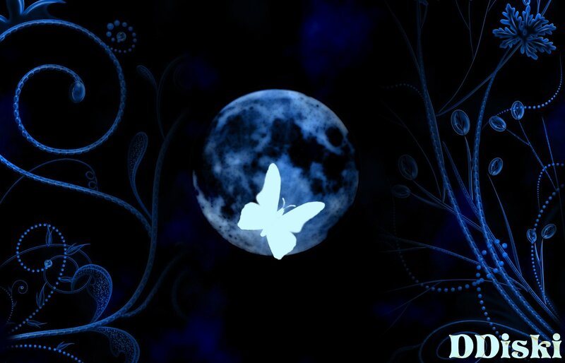 blue moon with butterfly