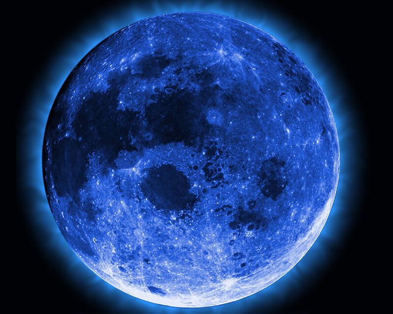 Blue Moon with Glowing Aura