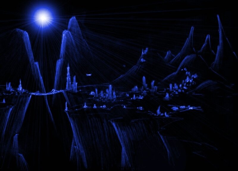 blue moonlit alien landscape