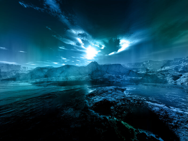 Blue moonlit mountain landscape