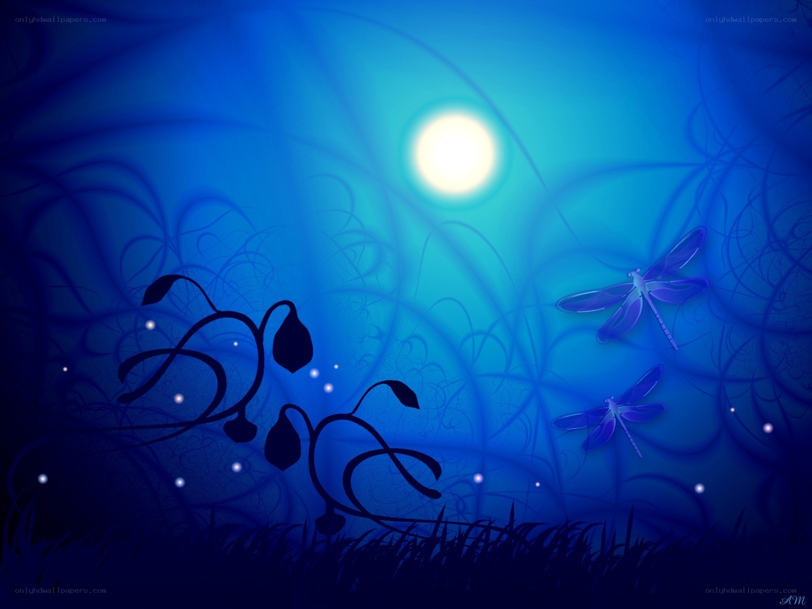 Blue moonlit night scene