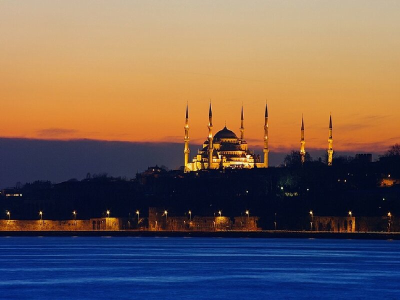 Blue Mosque at Dusk — Orange, Serene, Sunset