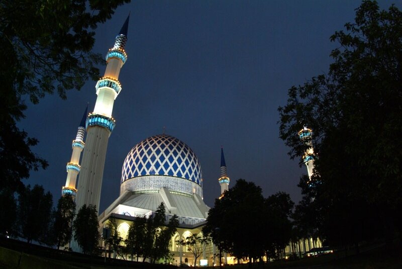 blue mosque at night