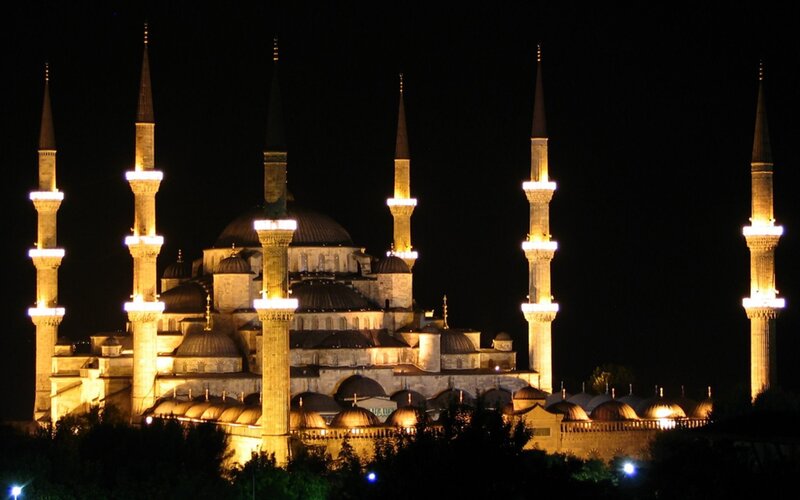 Blue Mosque at Night — Black, Dramatic