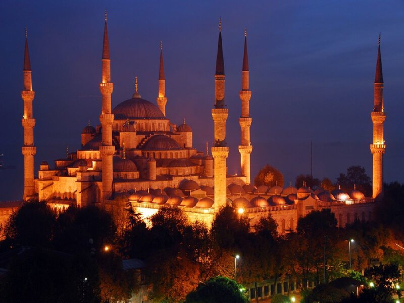 Blue Mosque at Night — Serene, Photograph, Dome