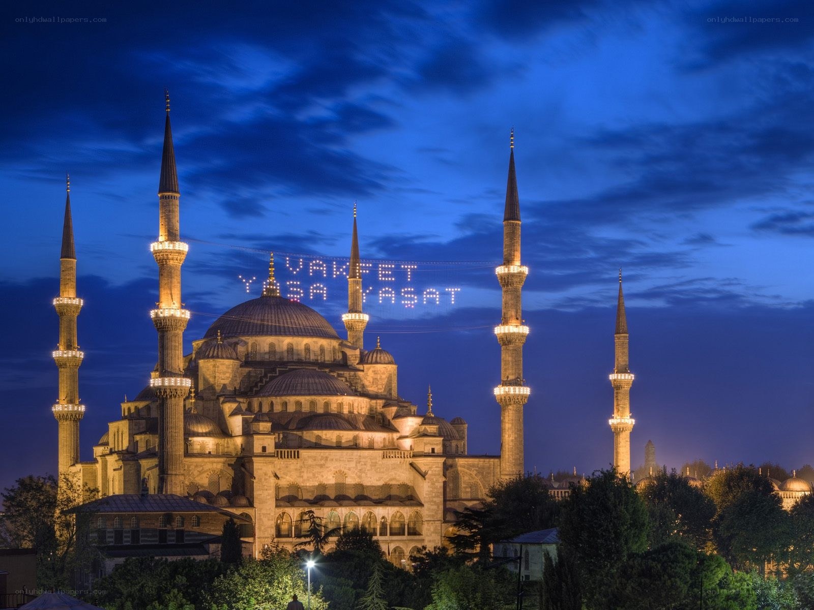 Blue Mosque at night with lights
