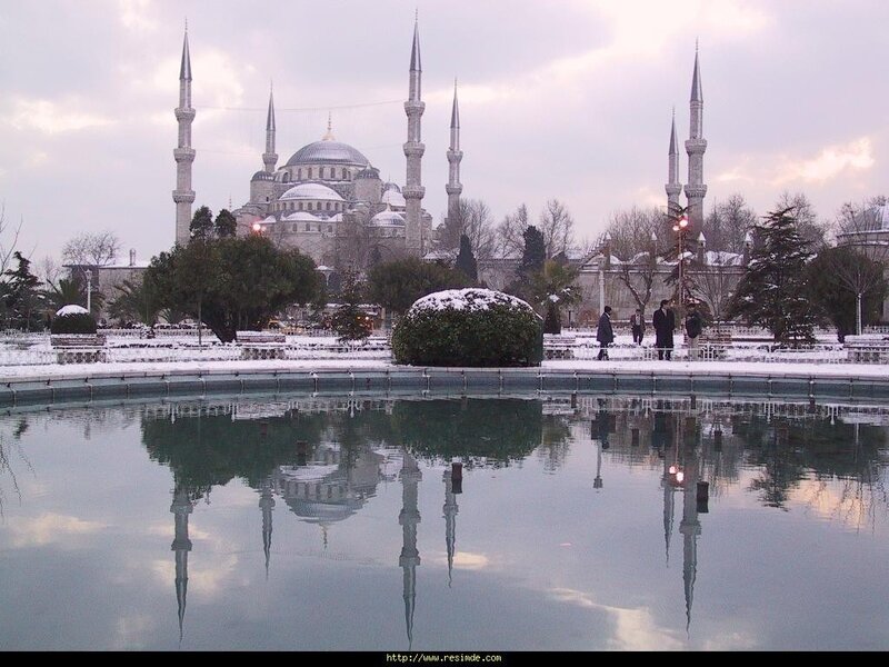 Blue Mosque in winter snow