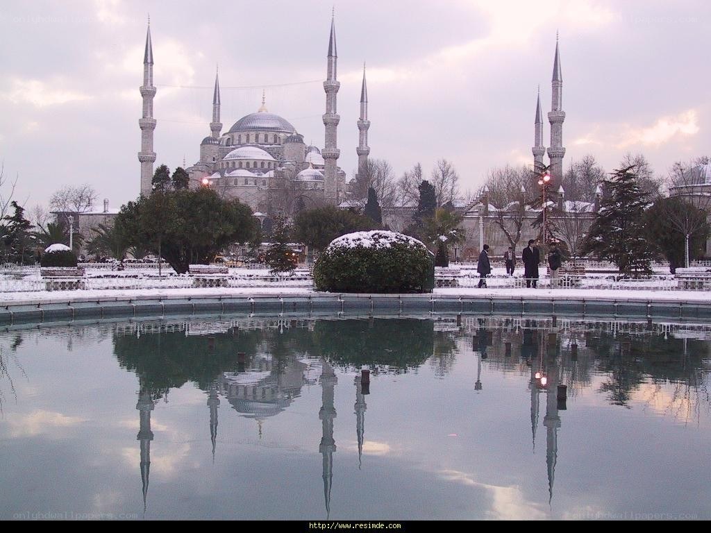 Blue Mosque in winter snow