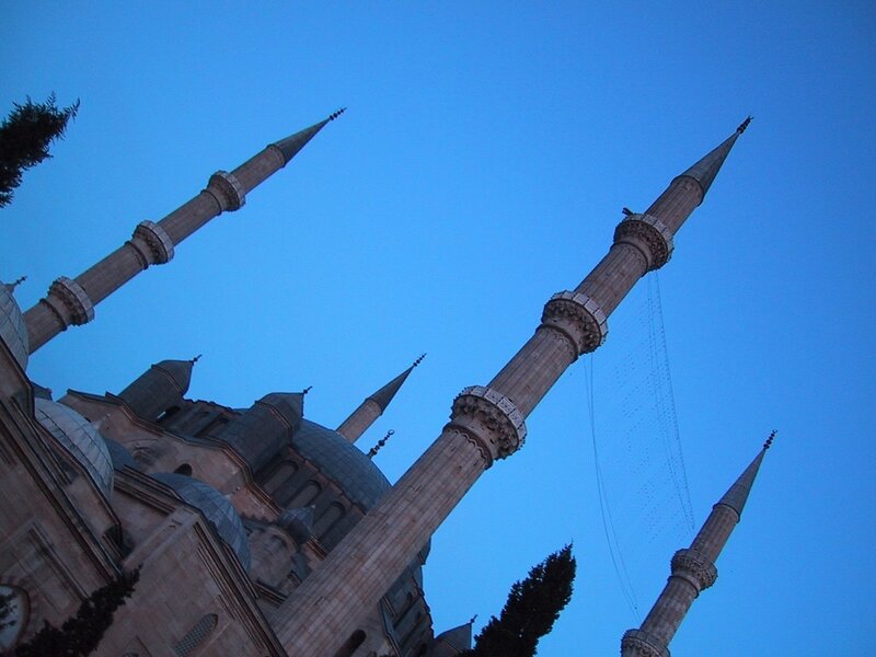 Blue Mosque minarets at dusk