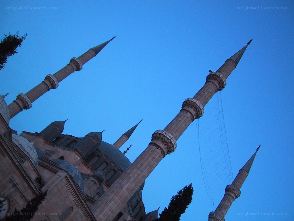 Blue Mosque minarets at dusk
