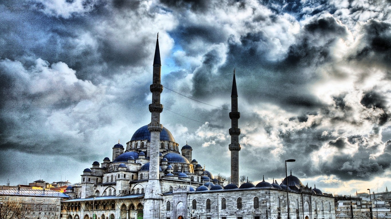 Blue Mosque under stormy sky