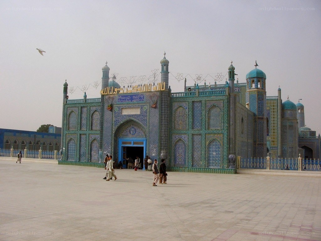 blue mosque with people