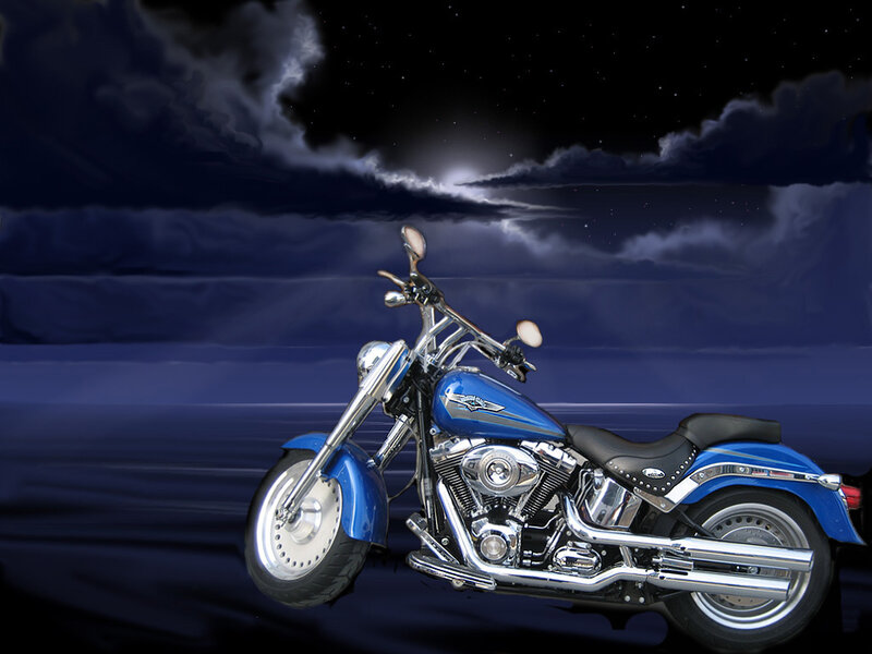 Blue motorcycle at night