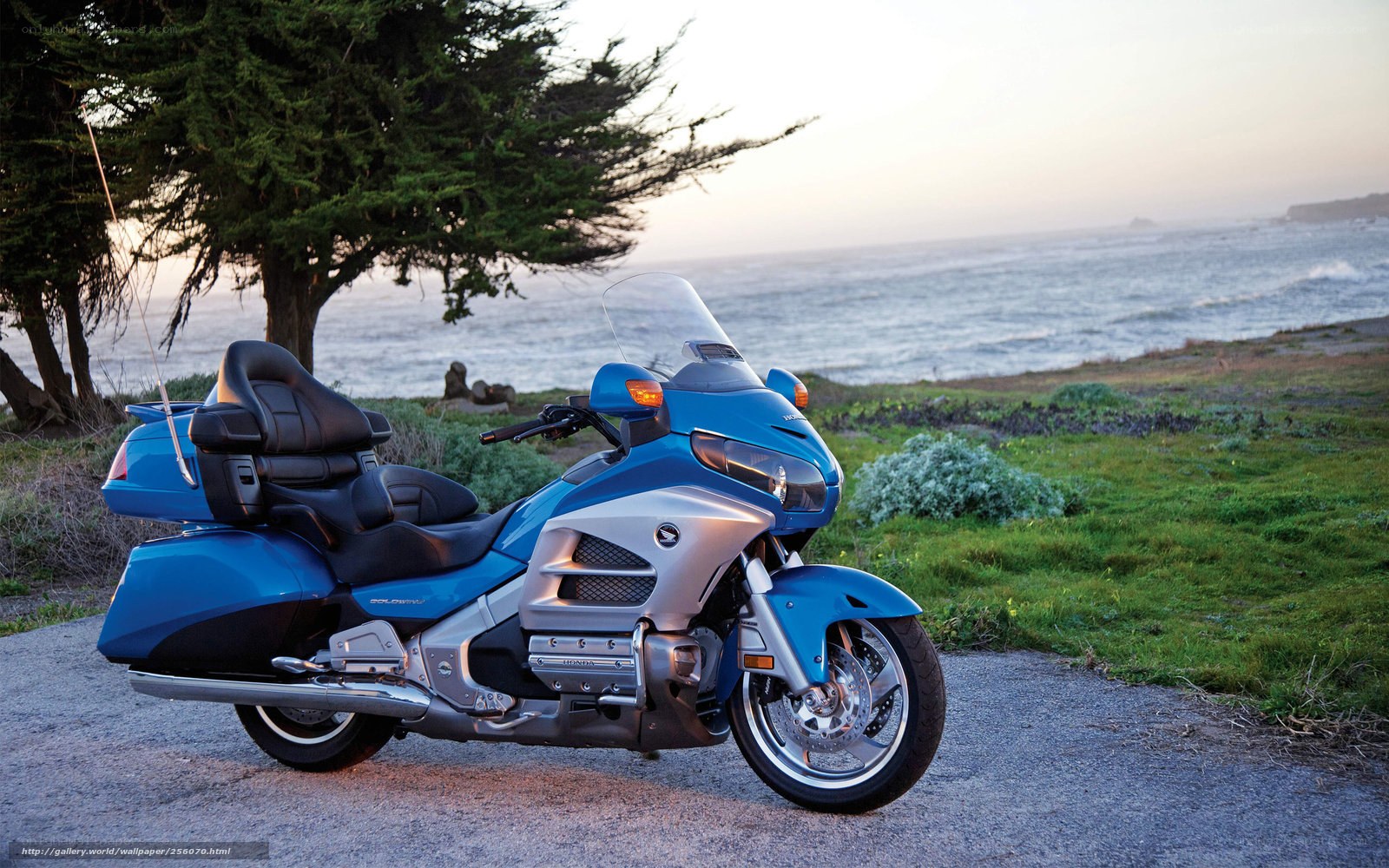 Blue motorcycle by the ocean