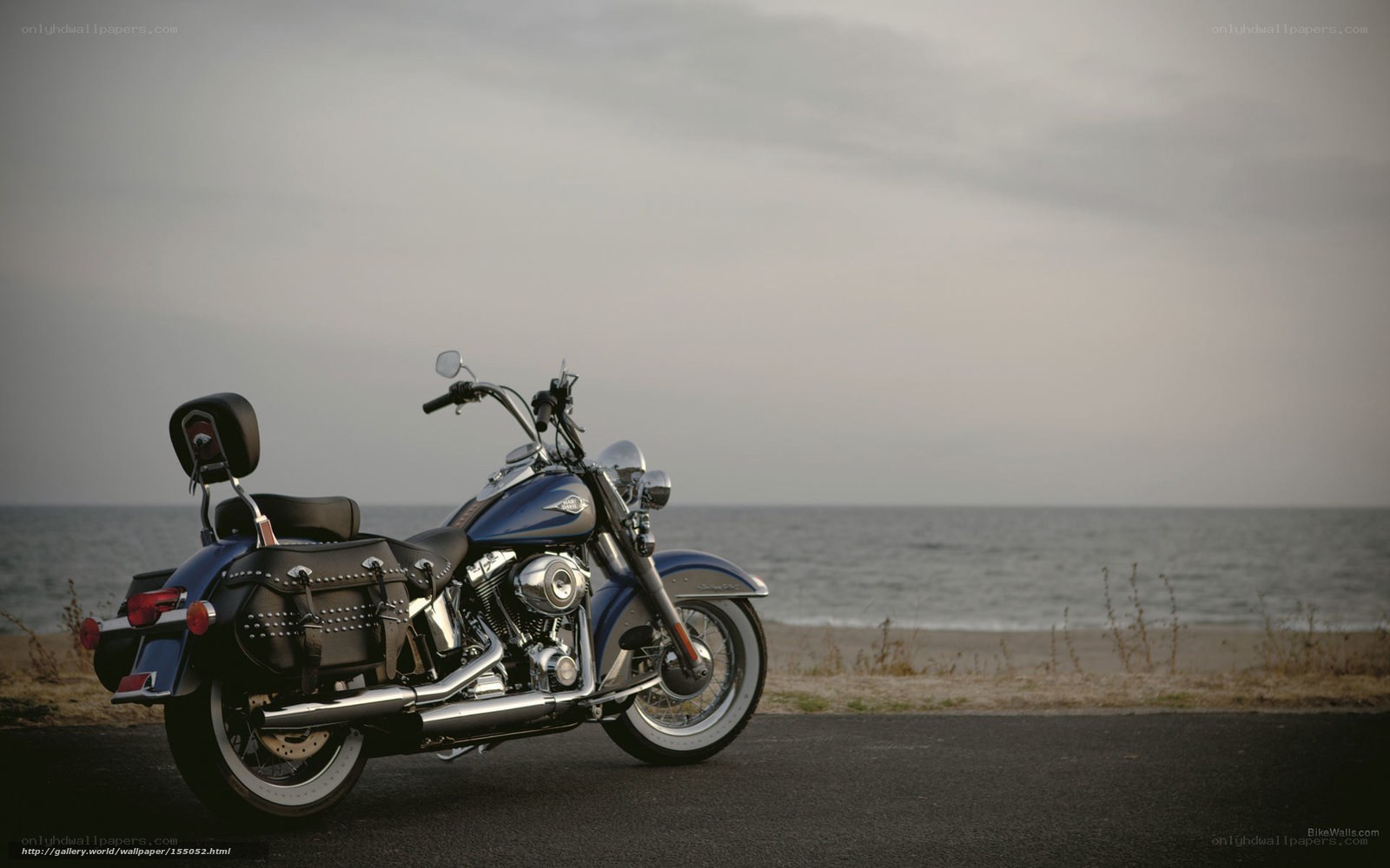 Blue motorcycle by the sea