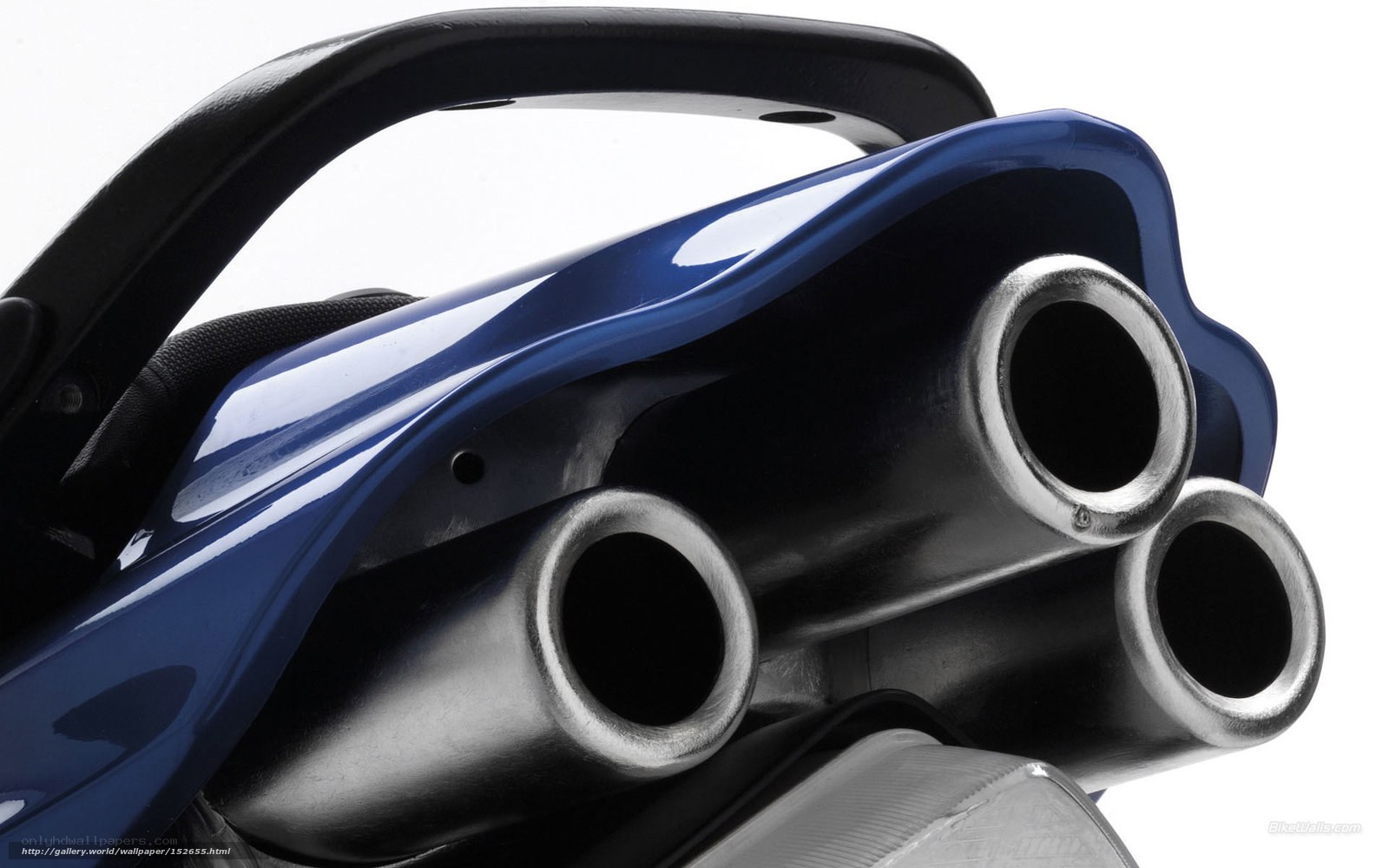 blue motorcycle exhaust pipes