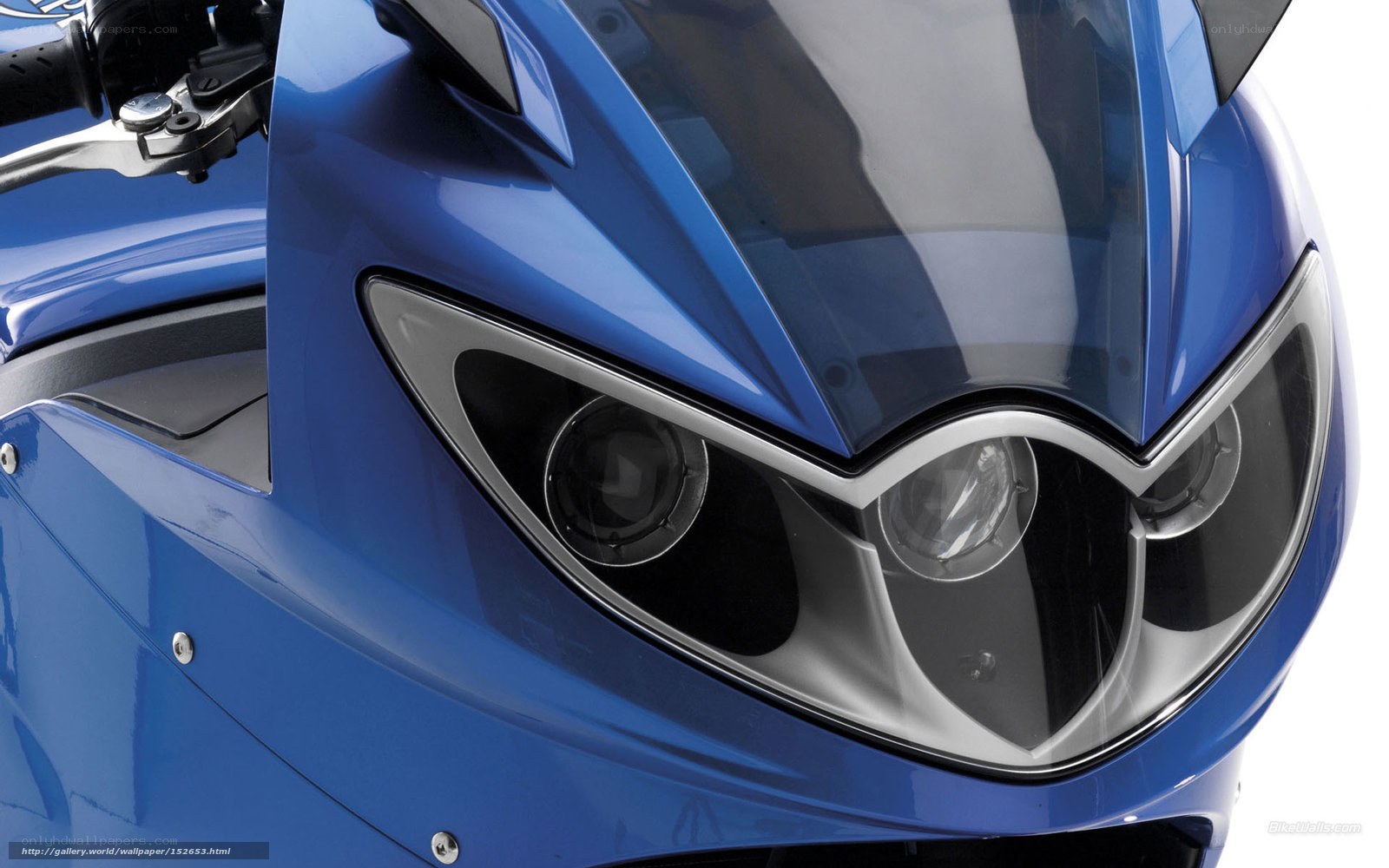 blue motorcycle front view