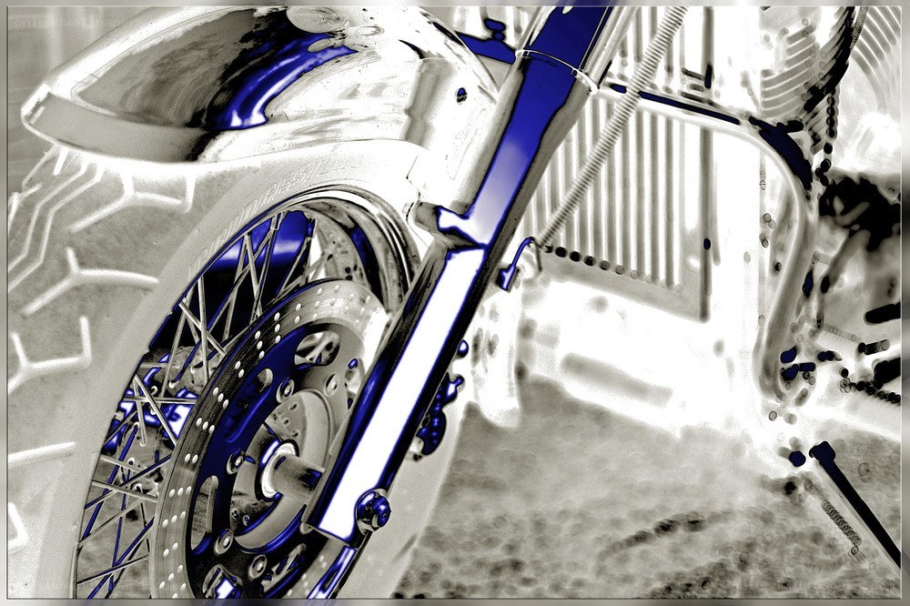 Blue motorcycle front wheel